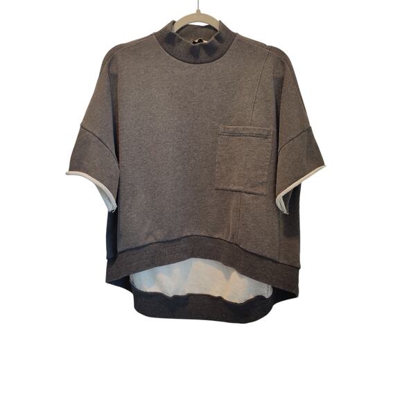 Gentle Herd Women's Sz S Grey Short Sleeve Sweatshirt Roll Hem Oversized Lounge - Picture 1 of 8